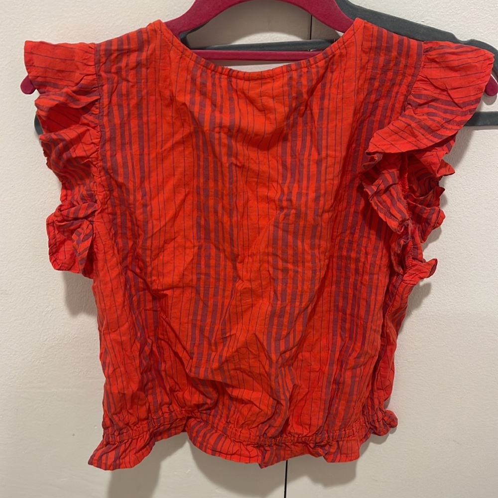 Women's Red Striped Ruffle Top - Picture 2 of 4
